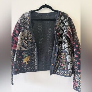 Block print reversible quilted jacket